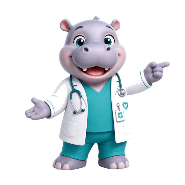 Mascote do Hippo apresentando o aplicativo