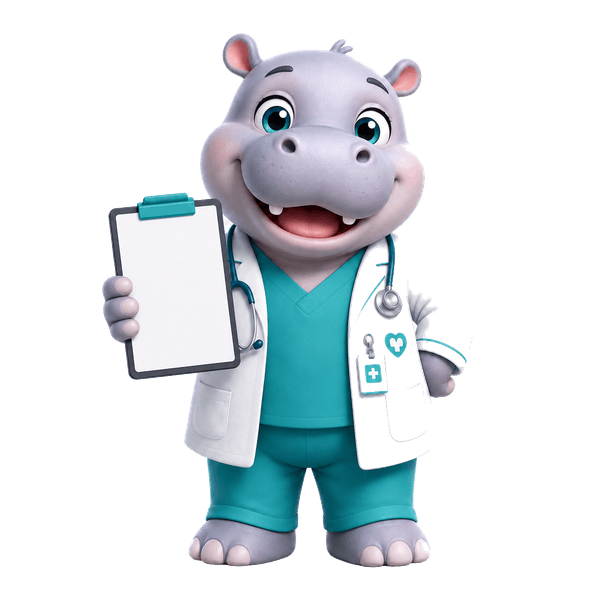 Mascote do Hippo segurando a prancheta